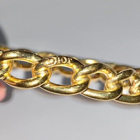 VTG Christian Dior Gold Tone Metal Chain Link Bangle Bracelet Signed - Picture 3 of 12
